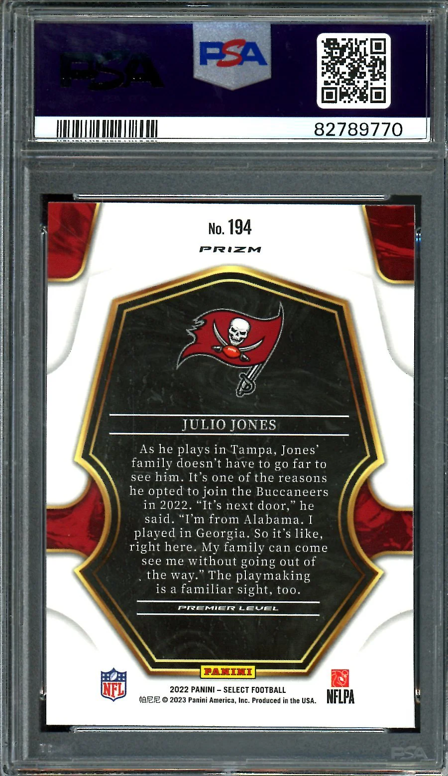 2022 Panini Select Julio Jones Cosmic Prizm PSA 10 Buccaneers - Image 2