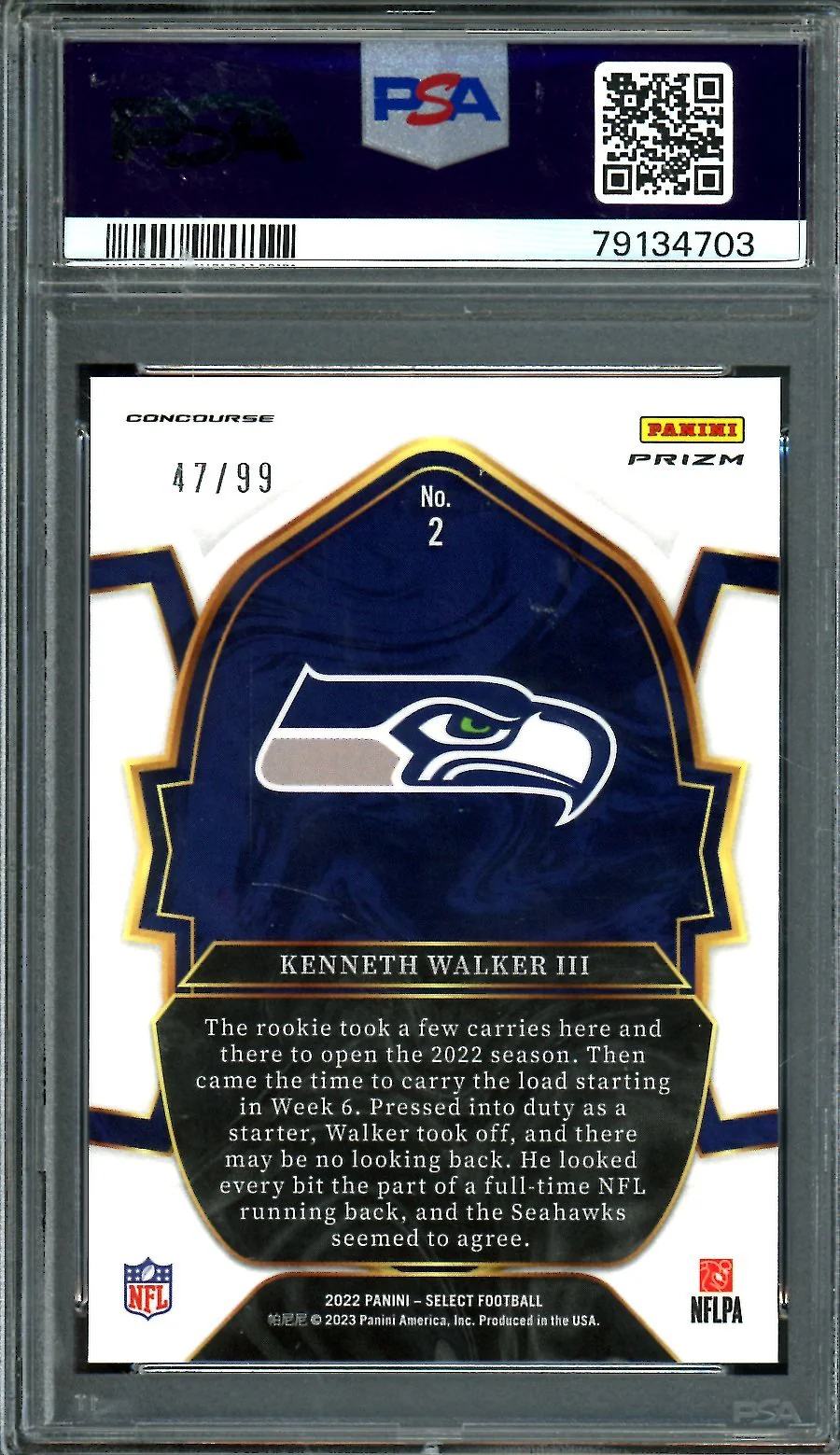 2022 Panini Select Kenneth Walker III Rookie Red Prizm /99 PSA 10 Seahawks - Image 2
