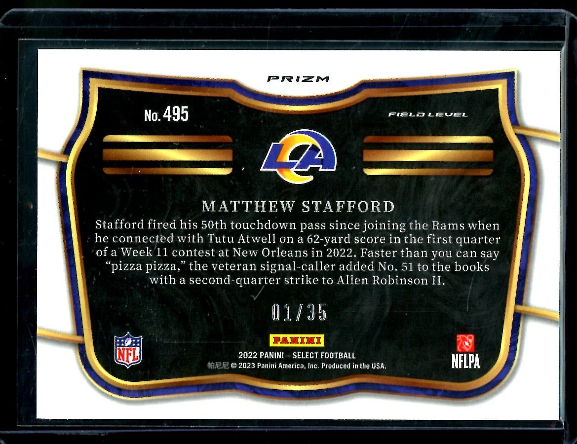 2022 Panini Select Matthew Stafford Field Level White /35 Rams - Image 2