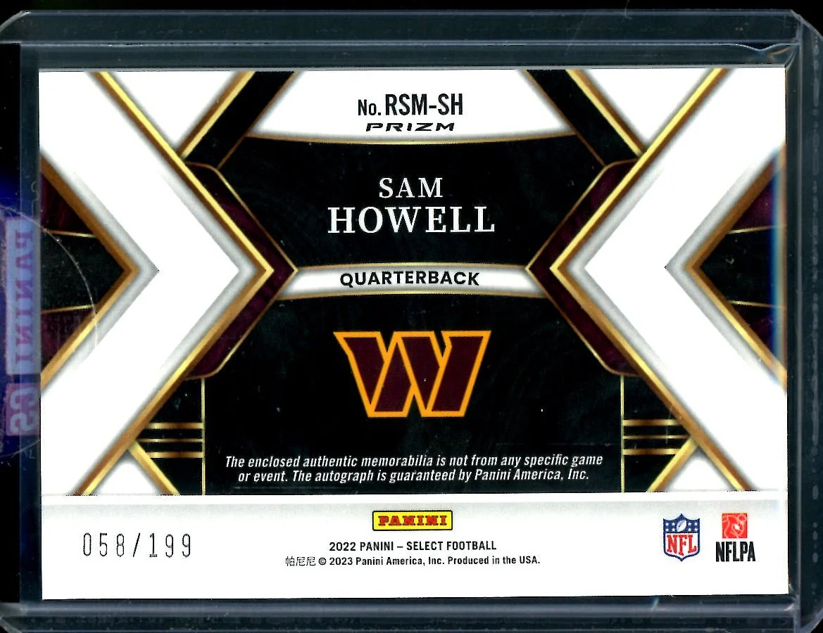 2022 Panini Select Sam Howell Rookie Auto RPA /199 Commanders - Image 2