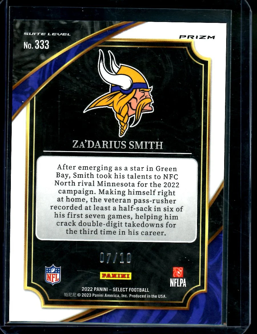 2022 Panini Select Za'Darius Smith Suite Level Gold /10 Vikings - Image 2