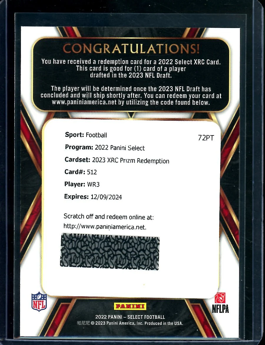 2022 Panini Select Zay Flowers Rookie XRC Prizm Redemption Ravens