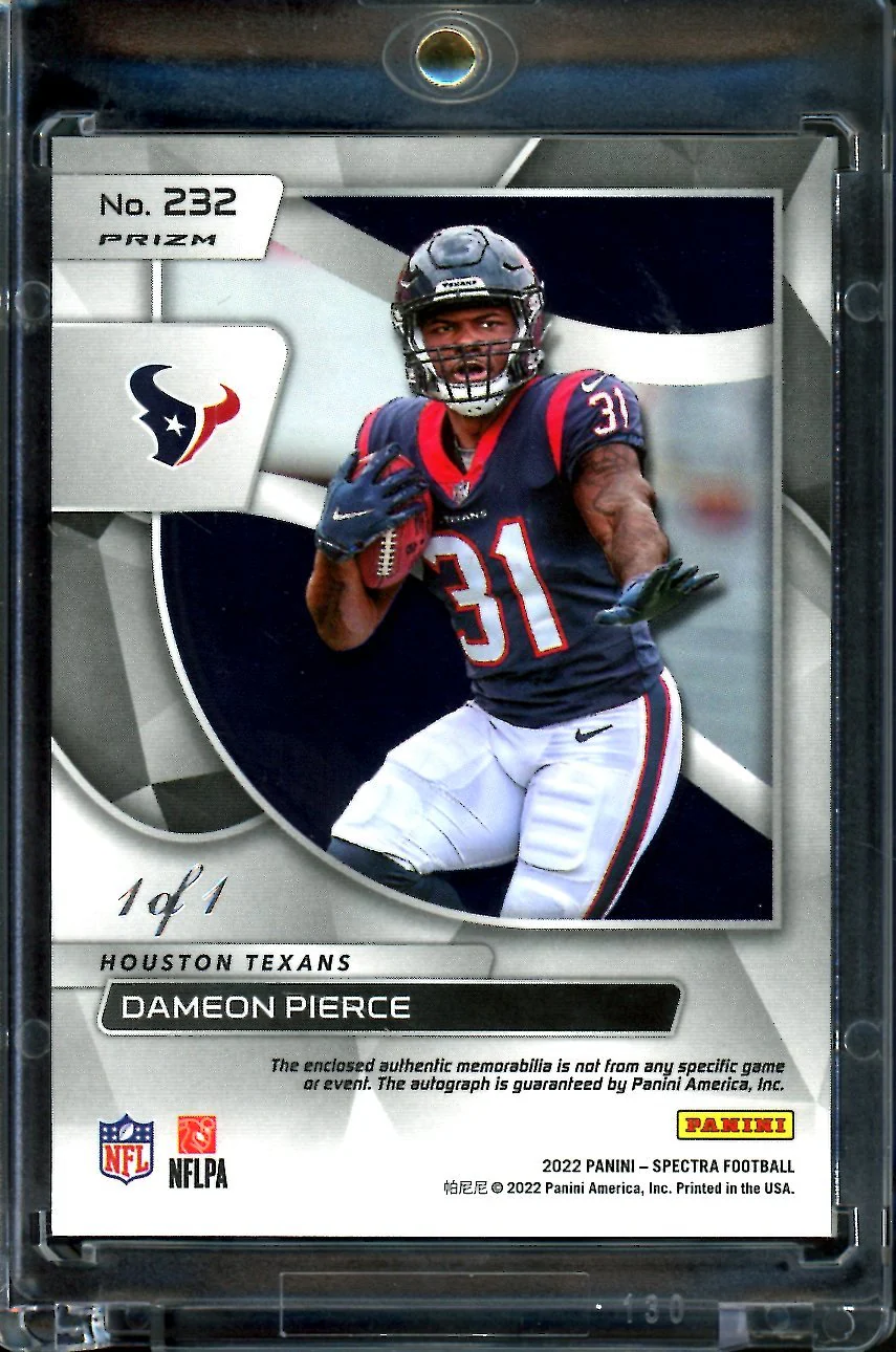 2022 Panini Spectra Dameon Pierce Rookie RPA NFL Shield Gold Vinyl 1/1 Texans - Image 2