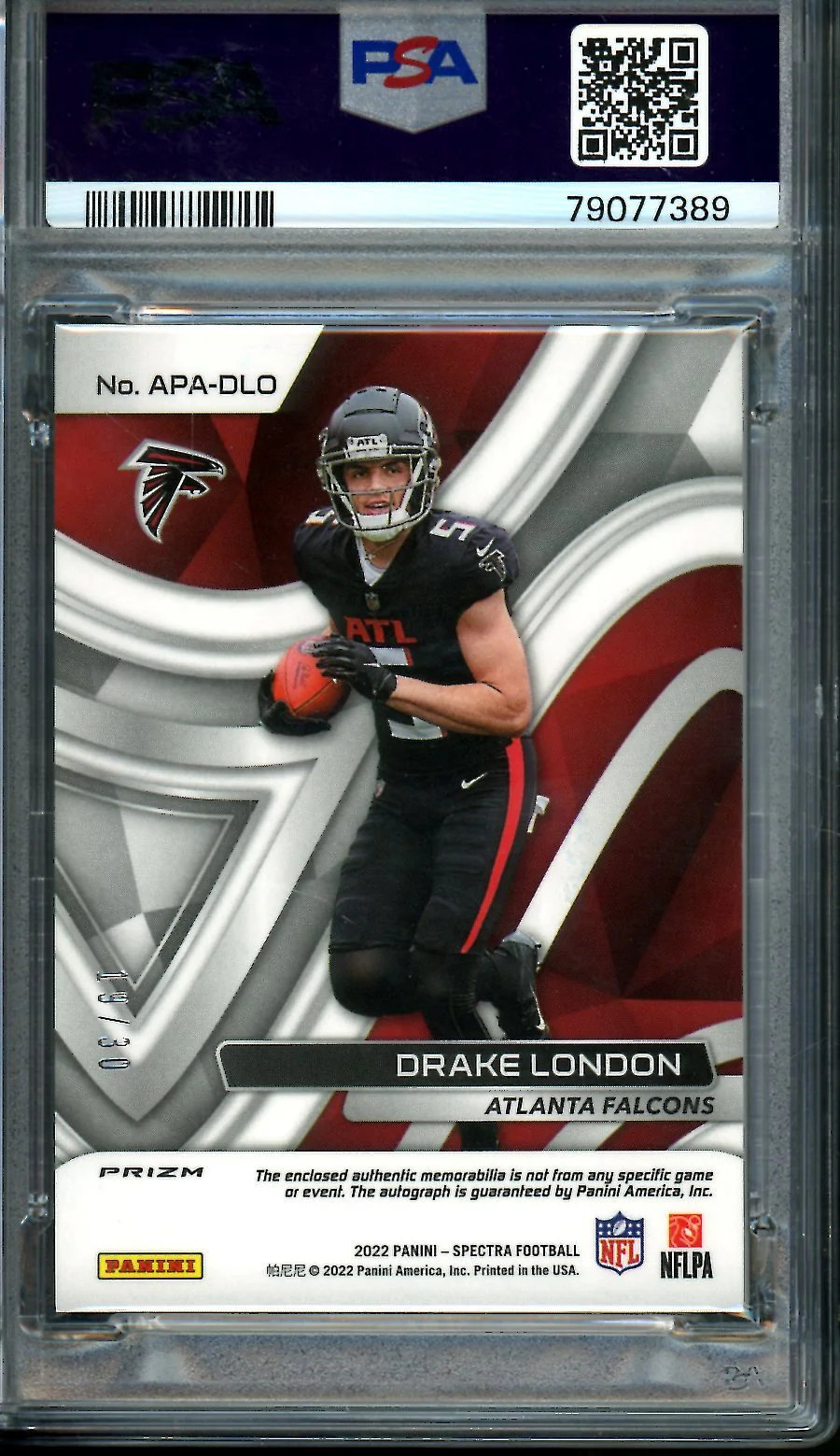 2022 Panini Spectra Drake London Rookie Aspiring RPA /30 PSA 10 Falcons - Image 2