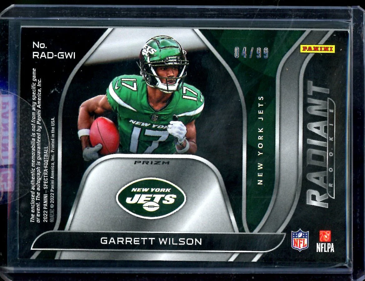 2022 Panini Spectra Garrett Wilson Rookie Radiant RPA /99 Jets - Image 2
