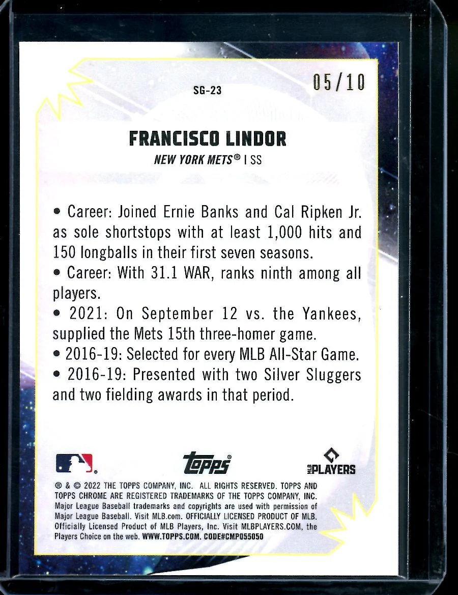 2022 Topps Chrome Cosmic Francisco Lindor Black /10 Mets - Image 2