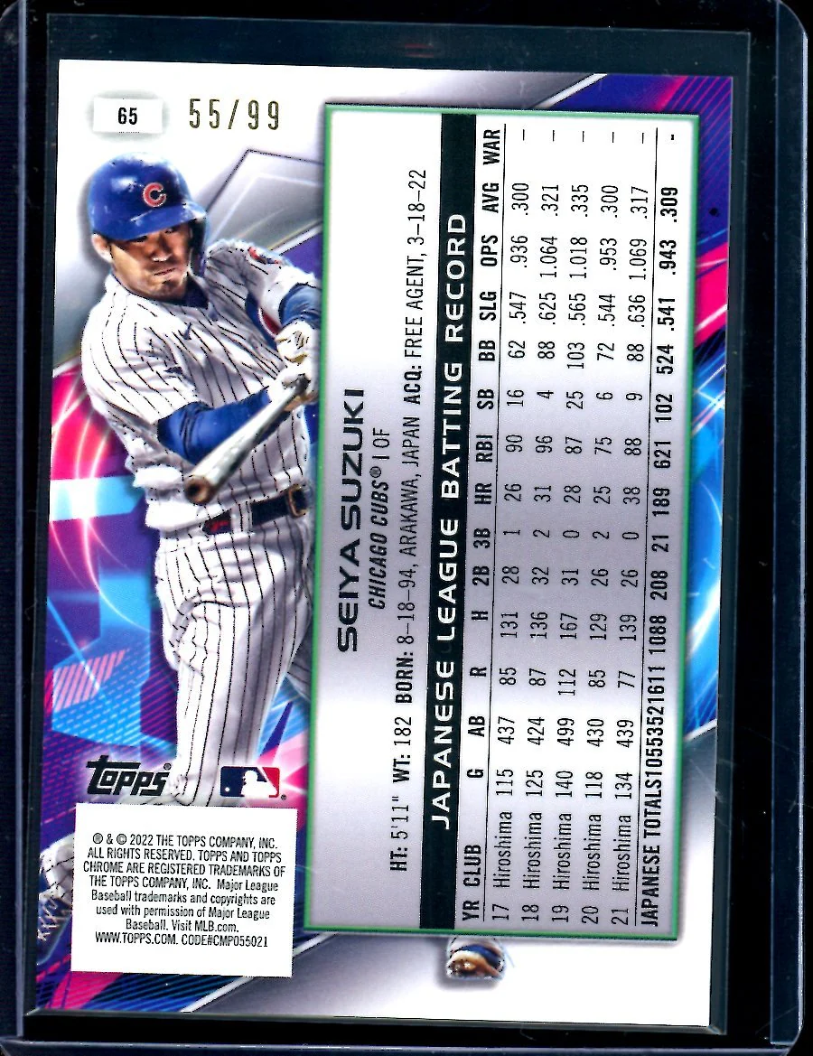 2022 Topps Cosmic Chrome Seiya Suzuki Rookie Blue /99 Cubs - Image 2