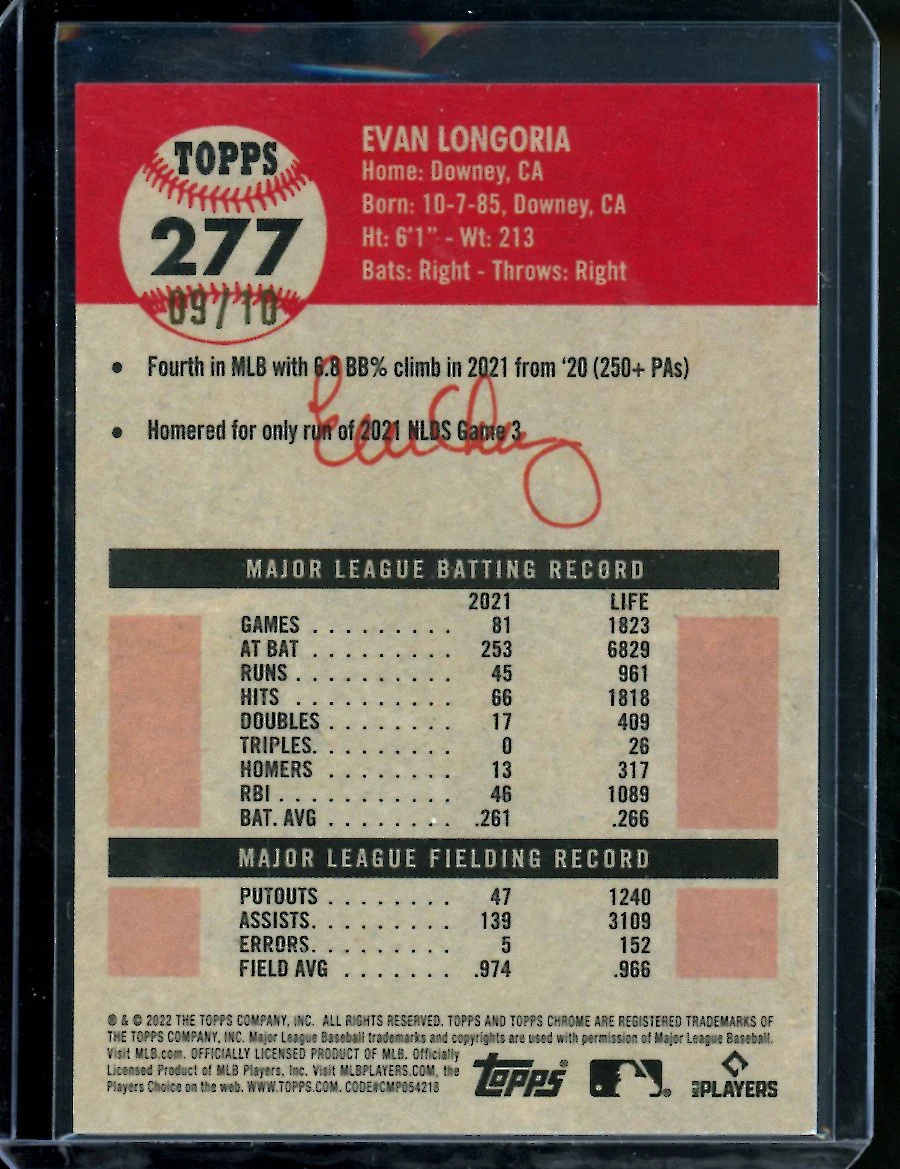 2022 Topps Platinum Anniversary Evan Longoria Black /10 Giants - Image 2