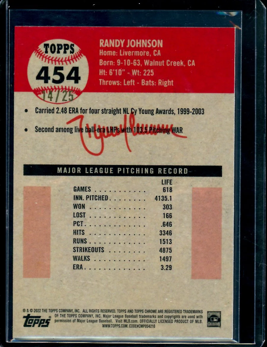 2022 Topps Platinum Anniversary Randy Johnson Orange Wave /25 Diamondbacks - Image 2