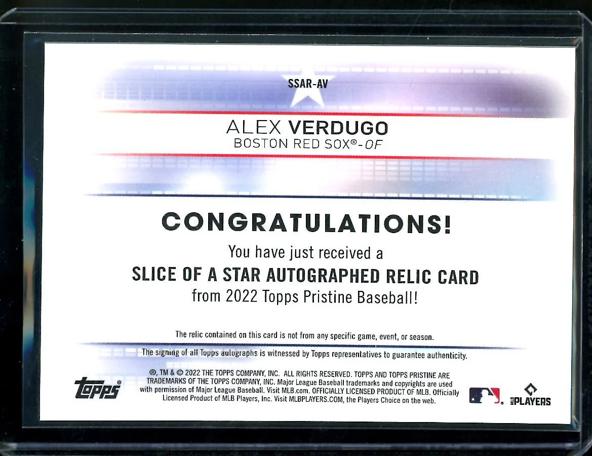2022 Topps Prestine Alex Verdugo Patch Auto Red Sox - Image 2
