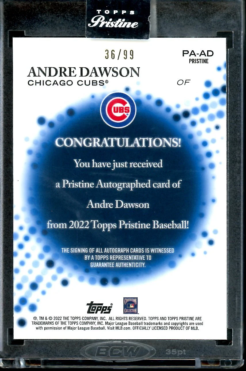 2022 Topps Prestine Andre Dawson Auto /99 Cubs - Image 2