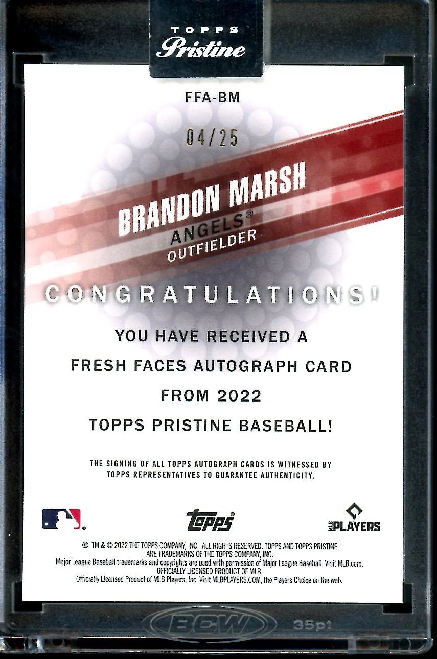 2022 Topps Prestine Brandon Marsh Rookie Auto Orange /25 Phillies - Image 2