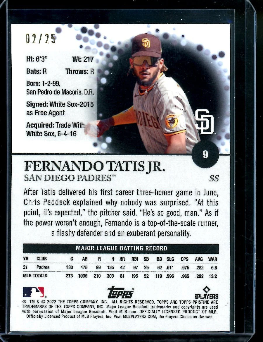 2022 Topps Prestine Fernando Tatis Jr. Orange /25 Padres - Image 2
