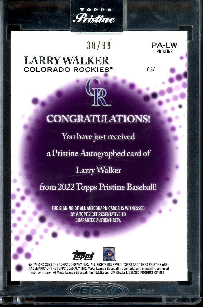 2022 Topps Prestine Larry Walker Auto Purple /99 Rockies - Image 2