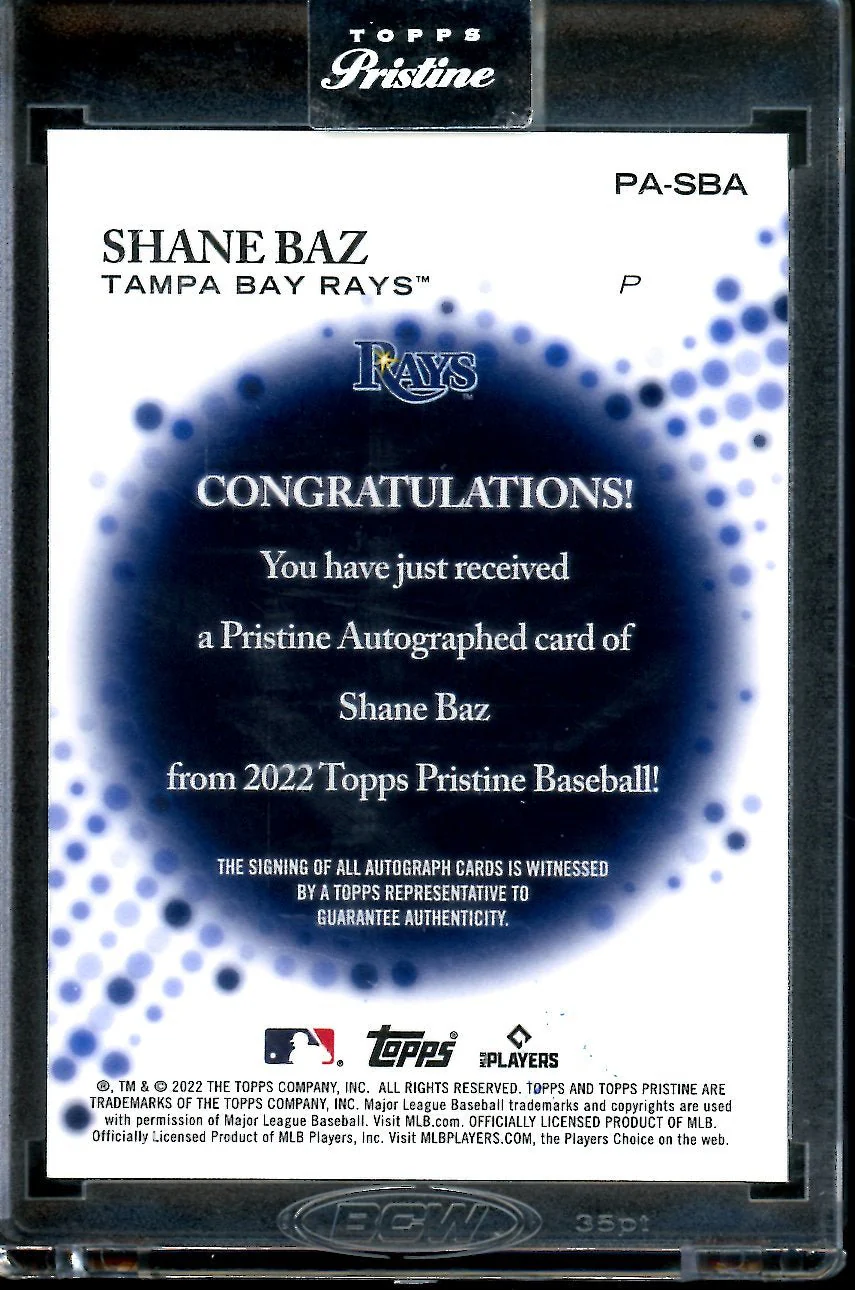 2022 Topps Prestine Shane Baz Rookie Auto Rays - Image 2
