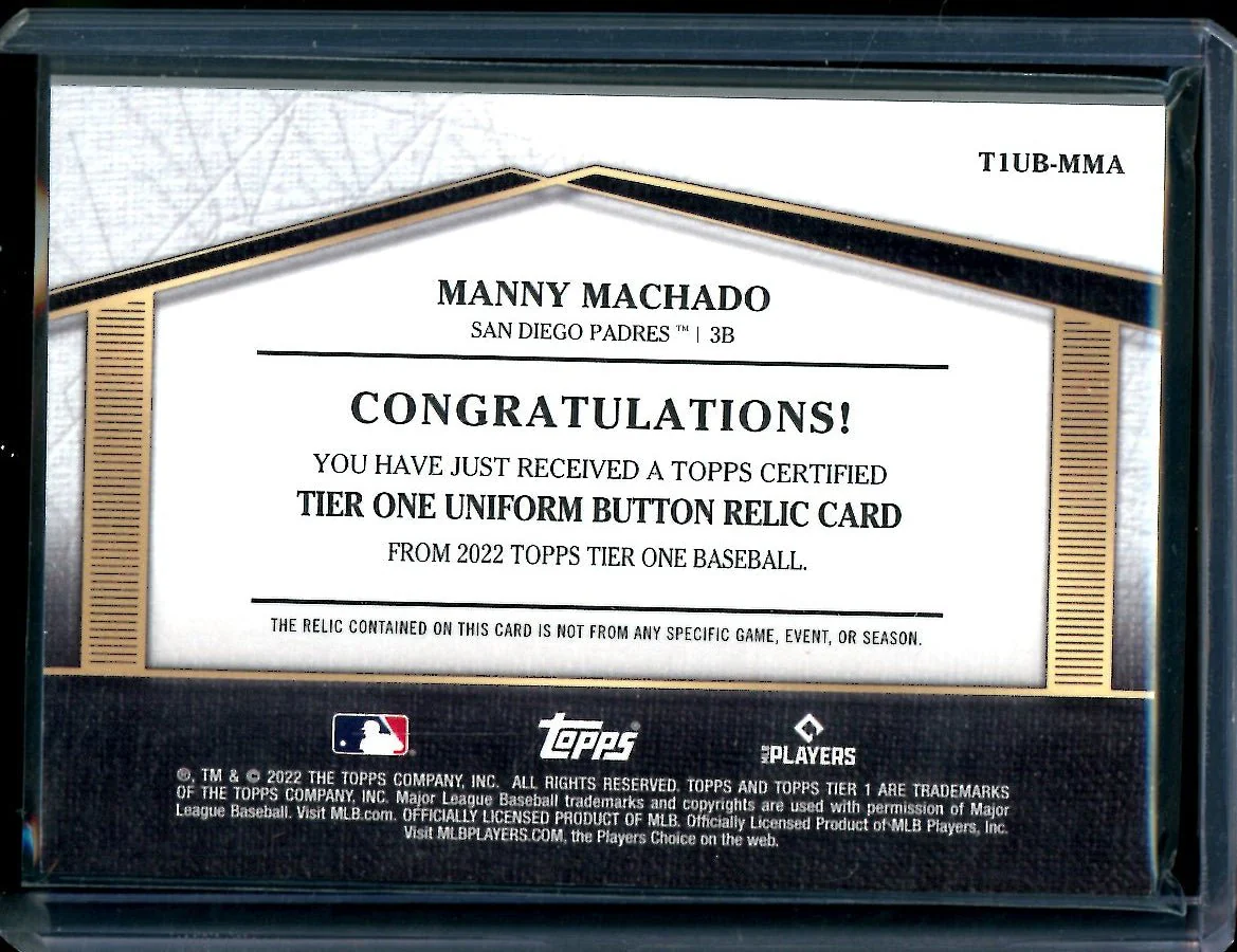 2022 Topps Tier One Manny Machado Button Patch /5 Padres - Image 2