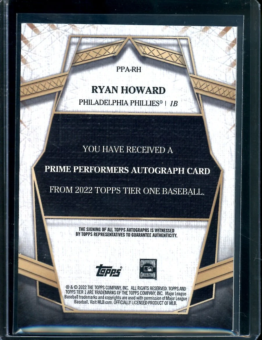 2022 Topps Tier One Ryan Howard Auto /10 Phillies - Image 2
