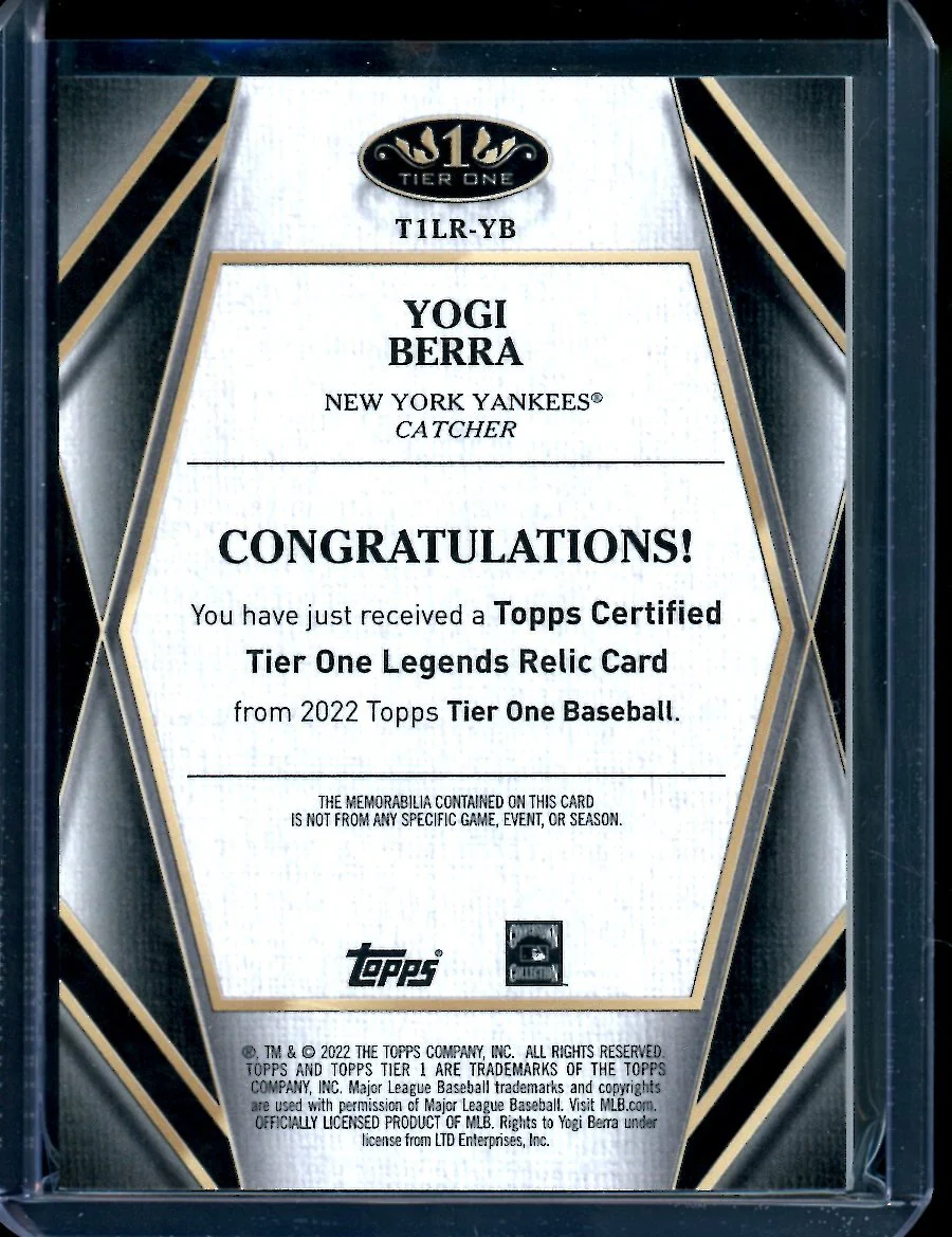 2022 Topps Tier One Yogi Berra Legends Patch Yankees - Image 2