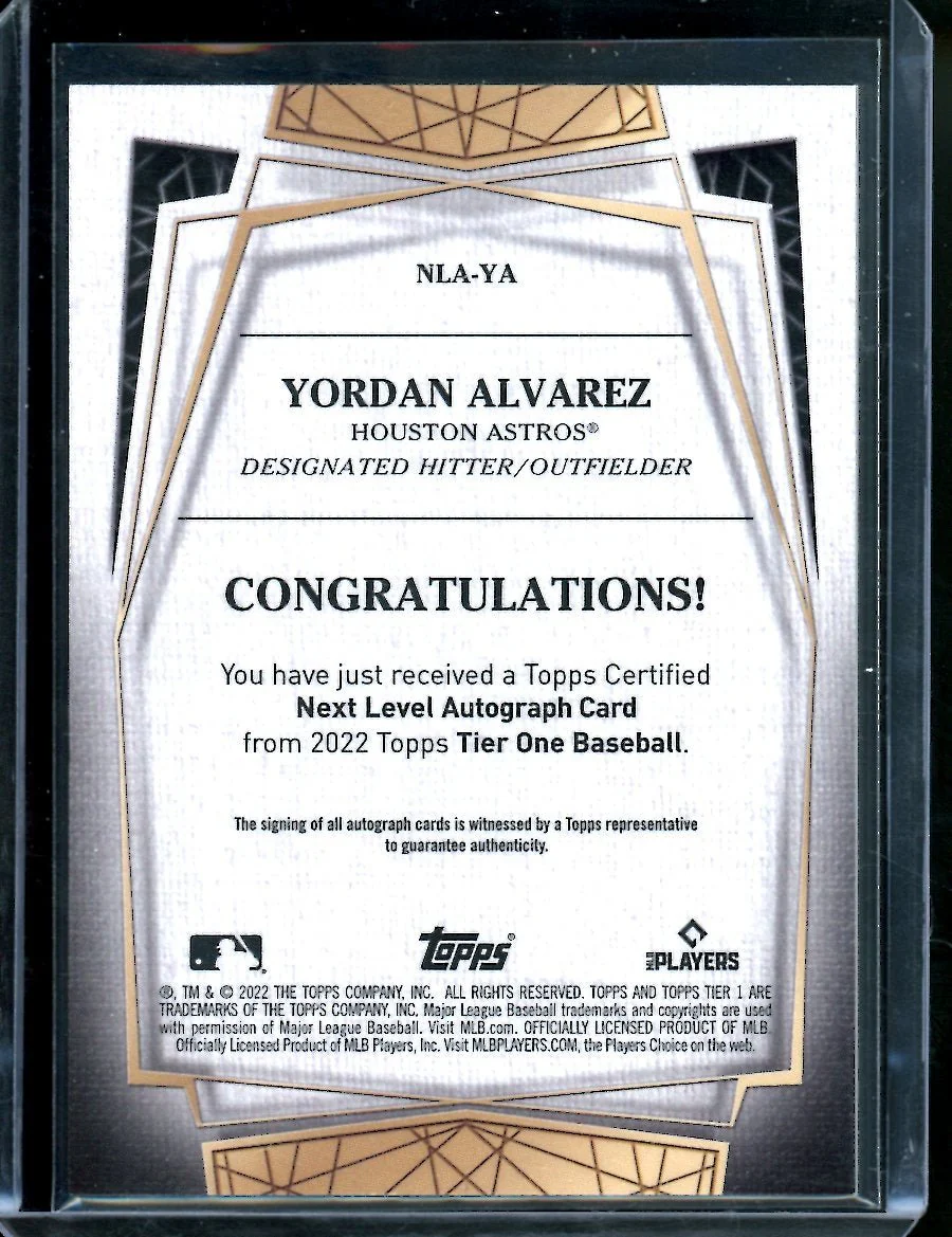 2022 Topps Tier One Yordan Alvarez Auto /25 Astros - Image 2