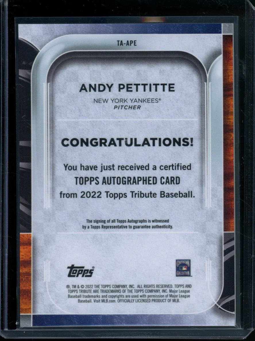 2022 Topps Tribute Andy Pettitte Auto 1/1 Yankees - Image 2