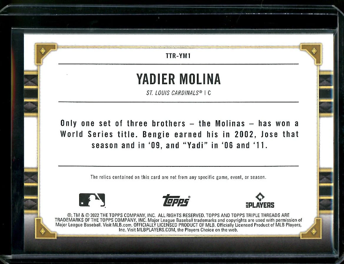 2022 Topps Triple Threads Yadier Molina Sibling Rings Patch /27 Cardinals - Image 2