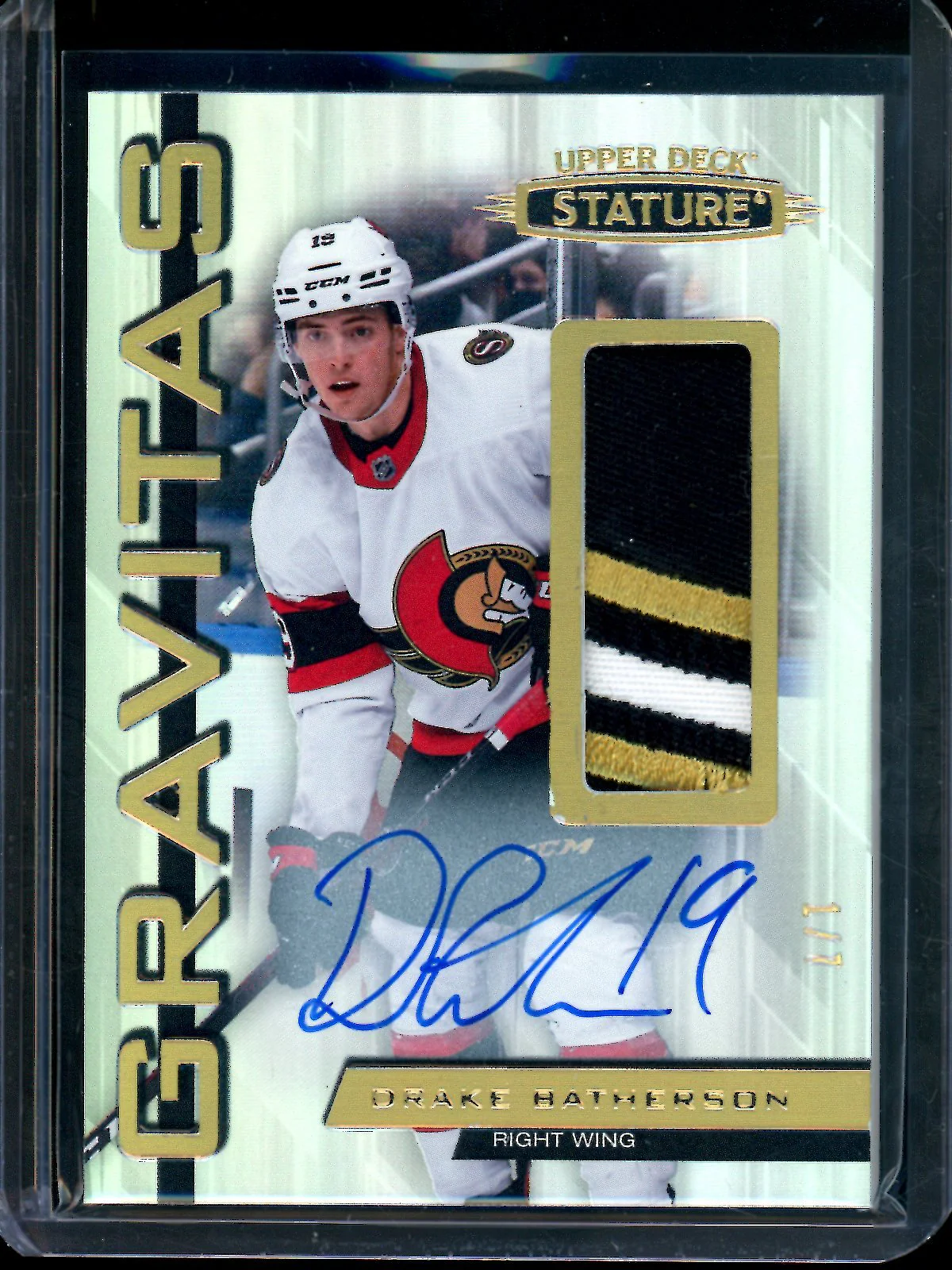 2022 Upper Deck Stature Drake Batherson Gravitas Patch Autograph /7 Senators