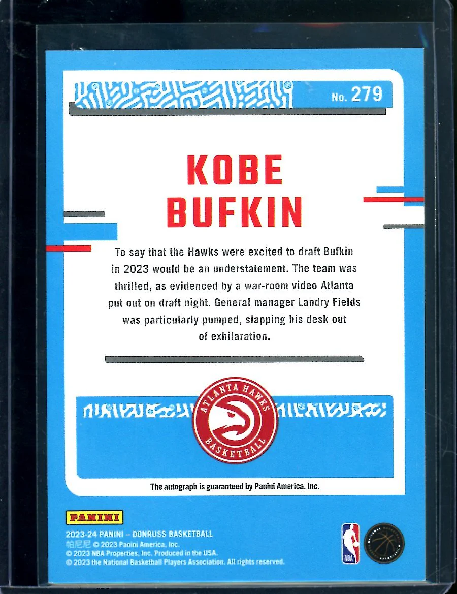 2023/24 Panini Donruss Kobe Bufkin Rookie Auto /75 Hawks - Image 2