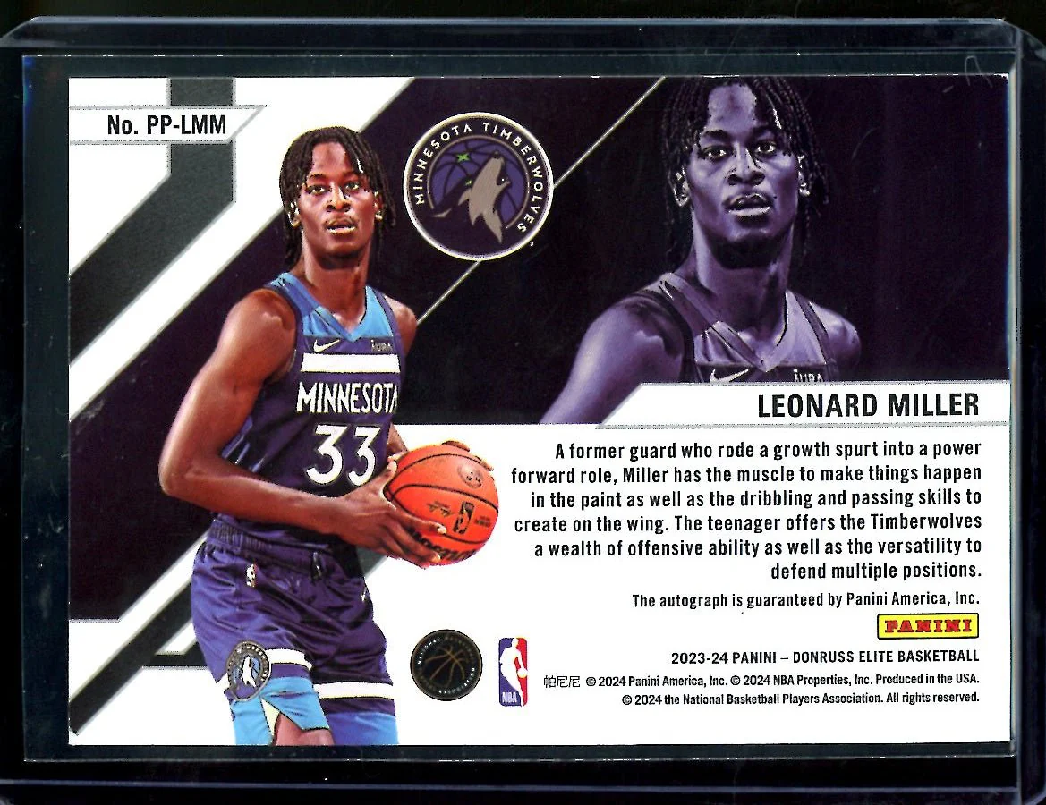 2023/24 Panini Elite Leonard Miller Rookie Pen Pals Auto Red /49 Timberwolves - Image 2
