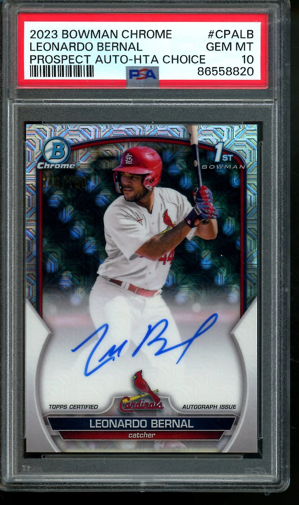 2023 Bowman Chrome Leonardo Bernal 1st Mojo Autograph 150 PSA 10 Cardinals