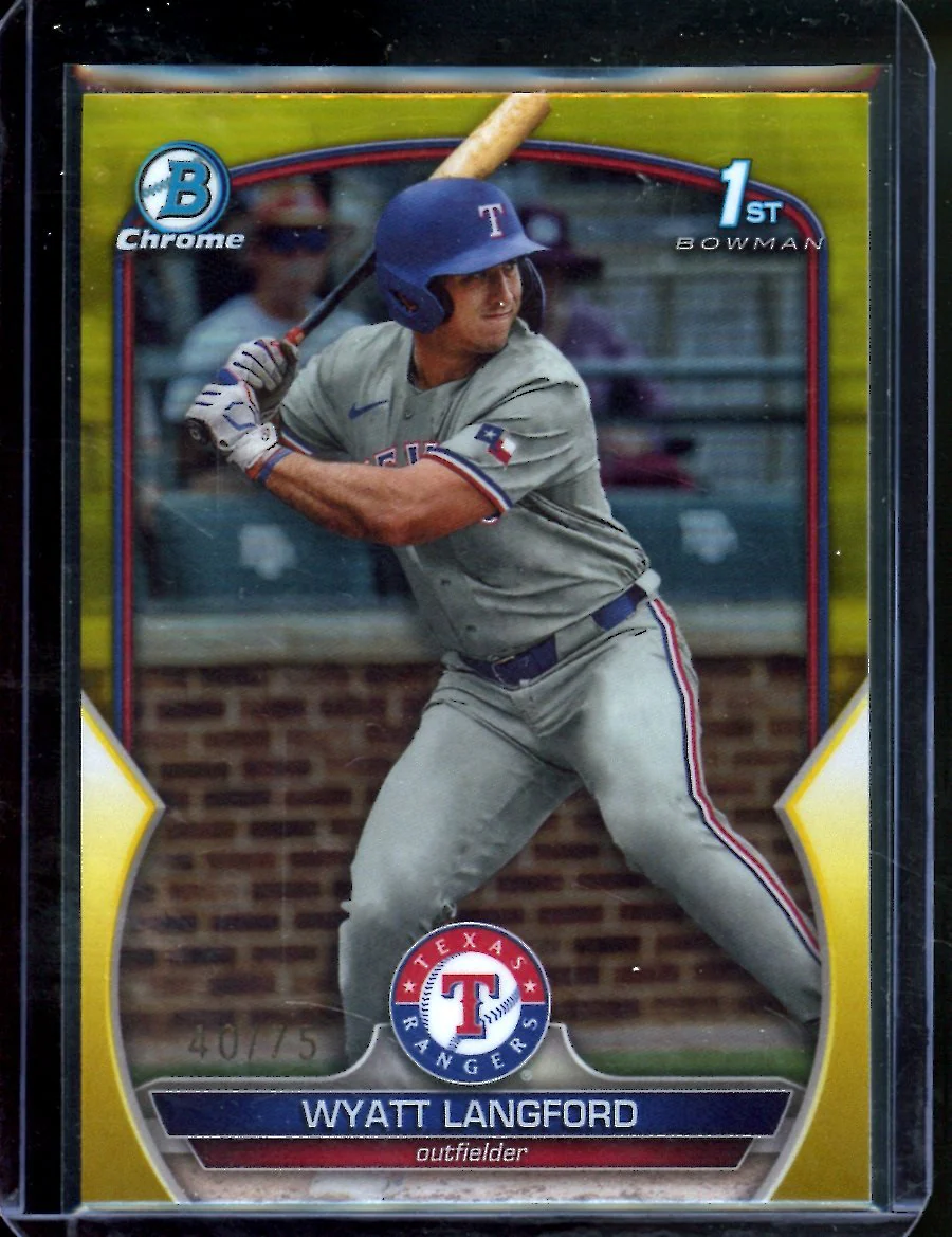 2023 Bowman Chrome Wyatt Langford 1st Bowman Yellow /75 Rangers