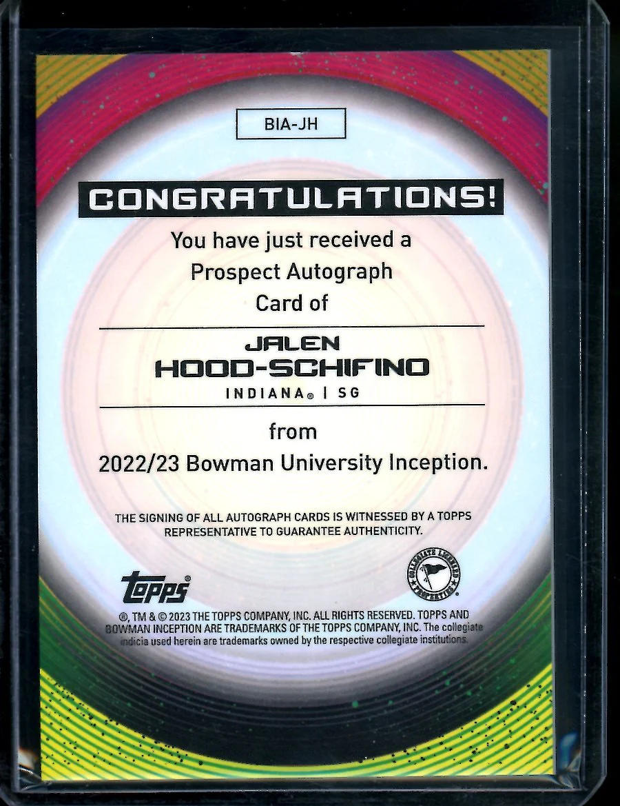 2022/23 Bowman Inception Jalen Hood-Schifino 1st Auto /75 Indiana - Image 2