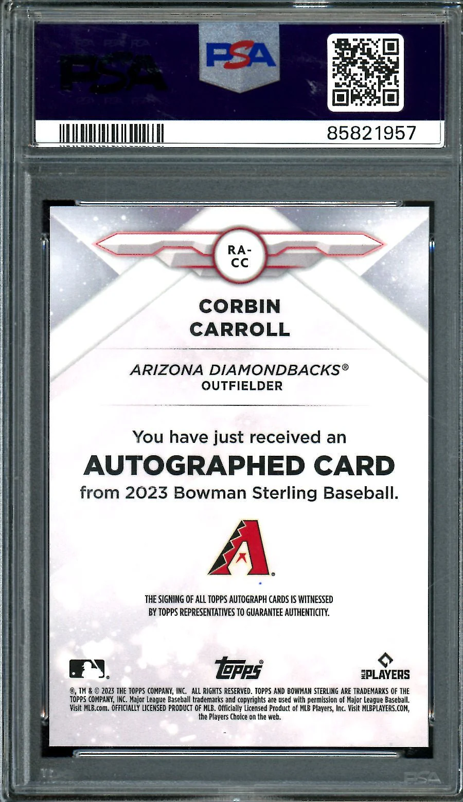2023 Bowman Sterling Corbin Carroll Rookie Auto Orange /75 PSA 10 Diamondbacks - Image 2