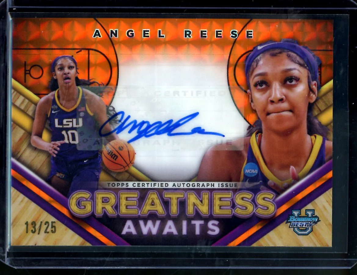 2023 Bowman University Best Angel Reese Greatness Awaits Auto Orange /25 LSU