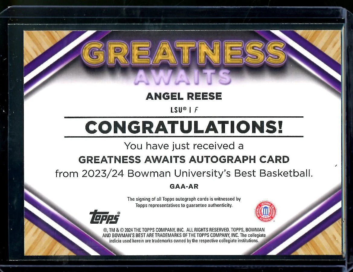 2023 Bowman University Best Angel Reese Greatness Awaits Auto Orange /25 LSU - Image 2