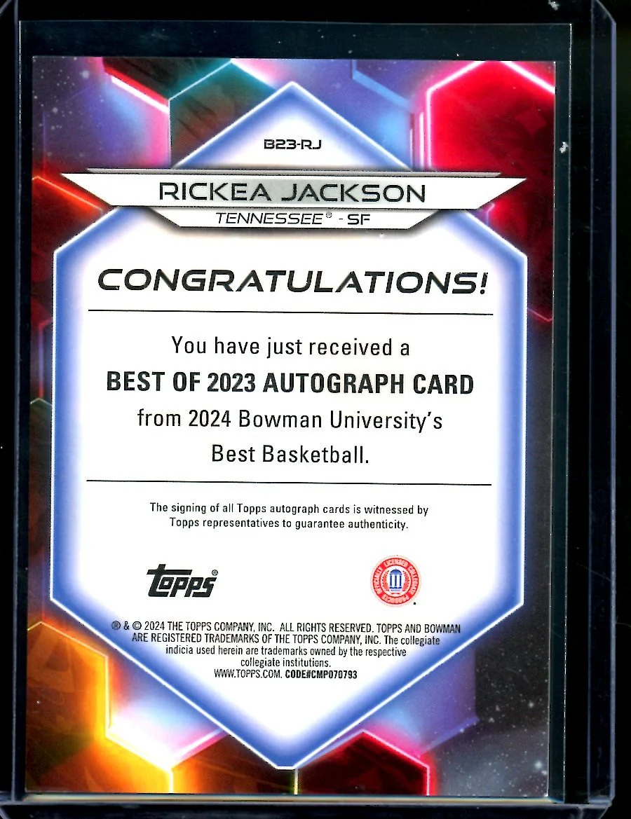 2023 Bowman University Best Rickea Jackson Auto Tennessee - Image 2