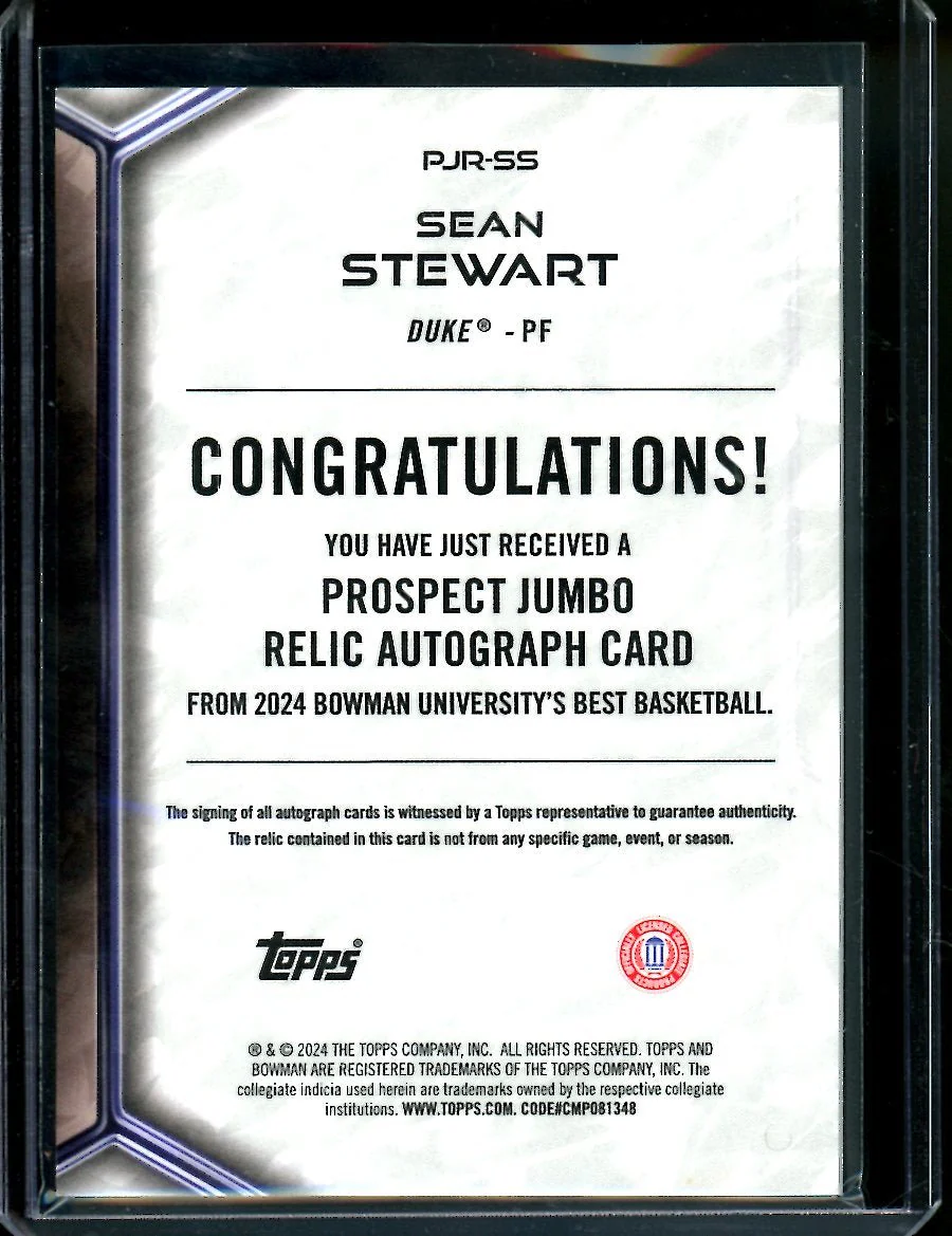 2023 Bowman University Best Sean Stewart Patch Auto /49 Duke - Image 2