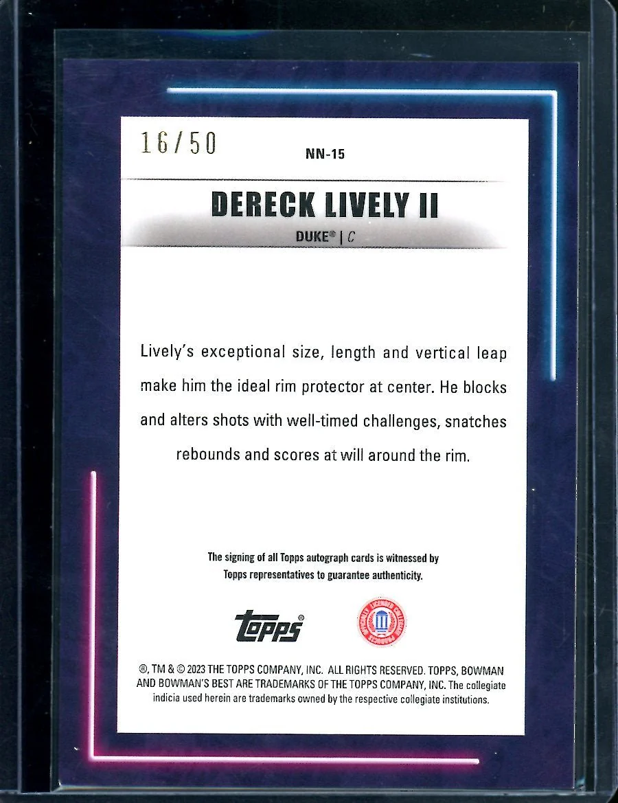 2023 Bowman University Dereck Lively II Neon Neophytes Auto /50 Duke - Image 2