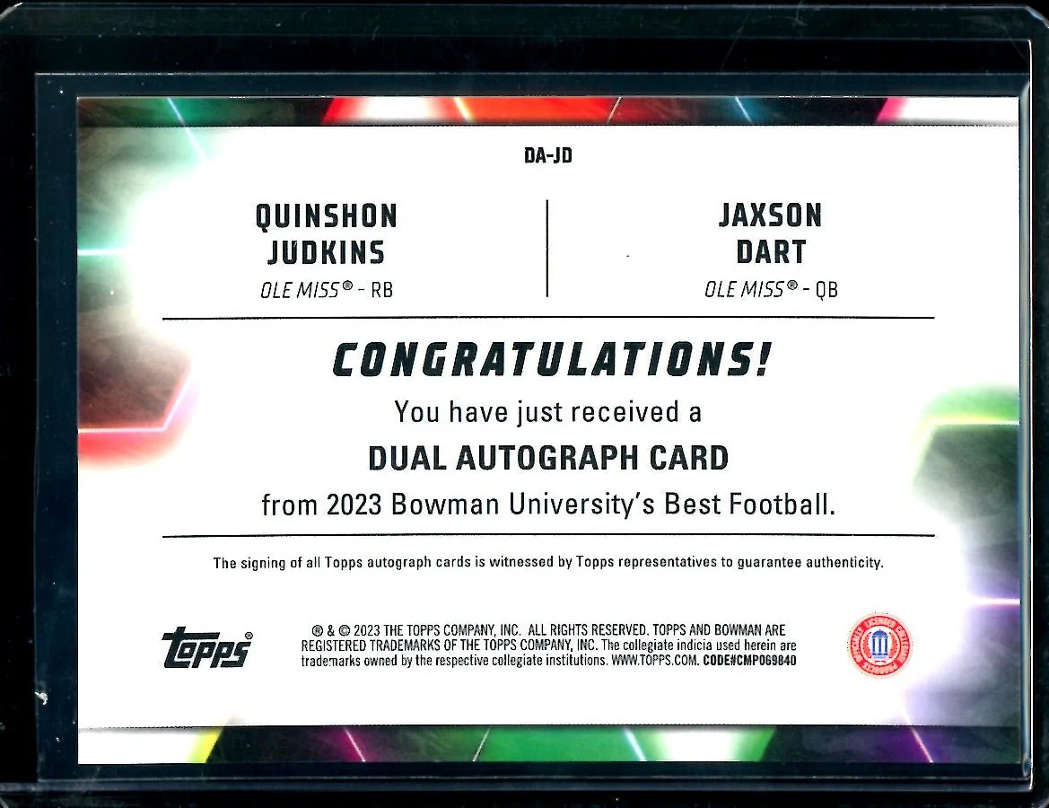 2023 Bowman's Best Quinshon Judkins/Jaxson Dart Dual Auto /25 Ole Miss - Image 2