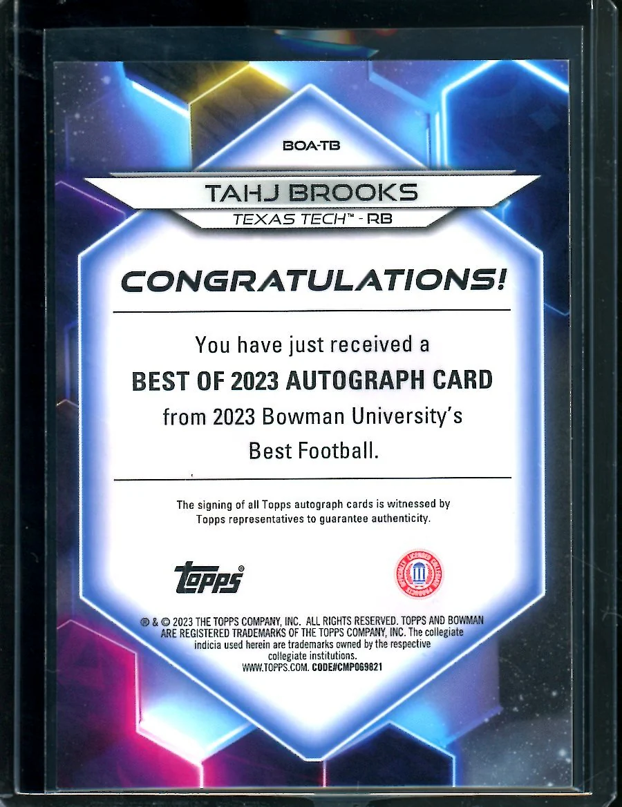 2023 Bowman's Best Tahj Brooks Auto Gold /50 Texas Tech - Image 2