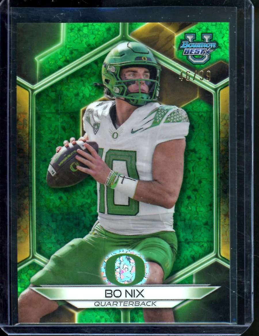 2023 Bowman's Best University Bo Nix Green Mini Diamond /99 Oregon
