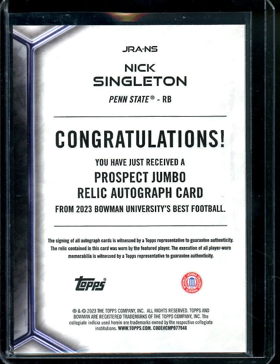 2023 Bowman's Best University Nick Singleton Patch Auto Penn State - Image 2
