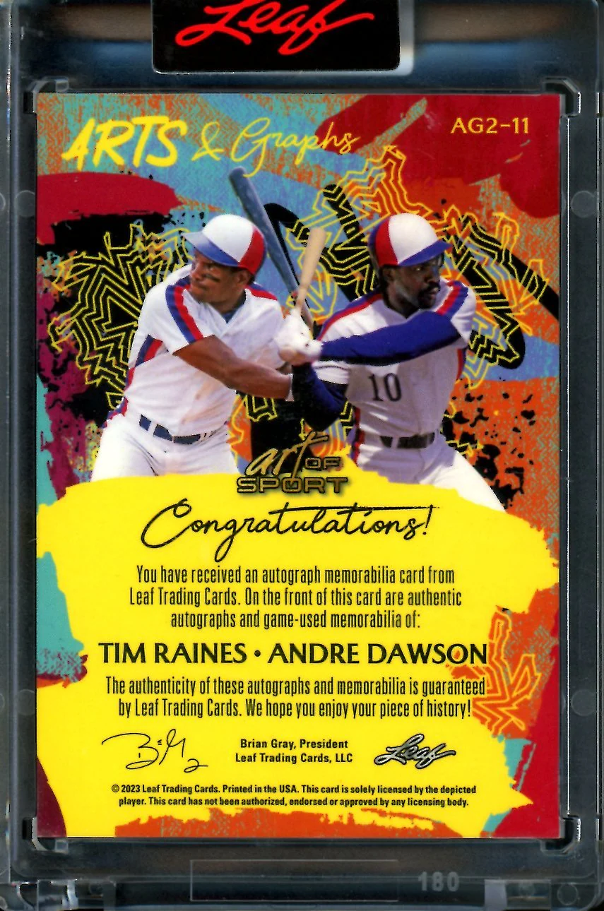 2023 Leaf Art of Sport Tim Raines/Andre Dawson Arts & Graphs Dual Patch Auto /7 Nationals - Image 2