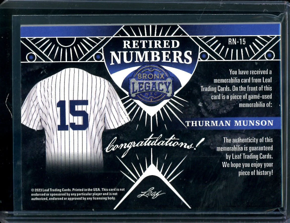 2023 Leaf Bronx Legacy Thurman Munson Retired Numbers Patch /25 Yankees - Image 2