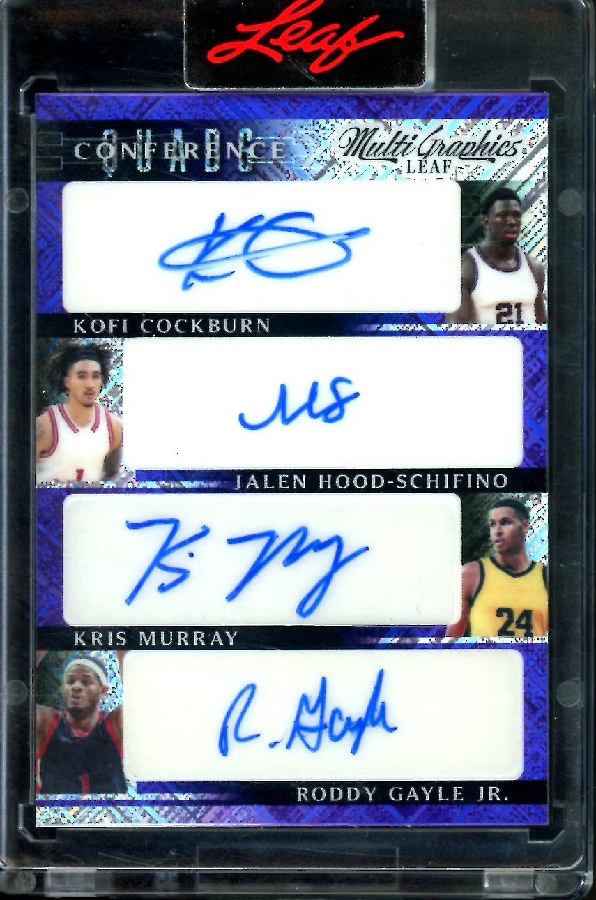 2023 Leaf MultiGraphics Kofi Cockburn/Jalen Hood-Schifino/Kris Murray/Roddy Gayle Jr. Quad Auto Purple /20