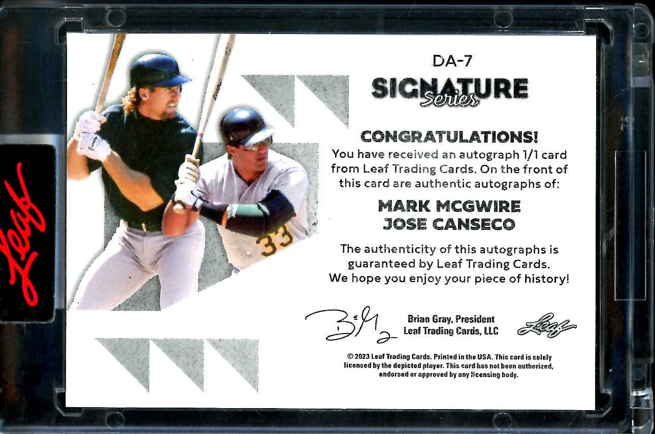 2023 Leaf Signature Series Mark McGwire/Jose Canseco Dual Auto 1/1 Athletics - Image 2