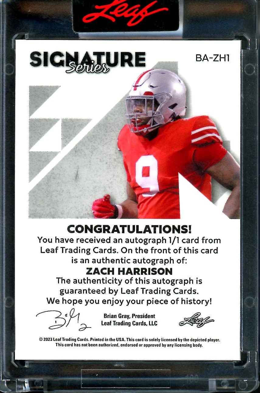 2023 Leaf Signature Series Zach Harrison Rookie XRC Auto 1/1 Falcons - Image 2