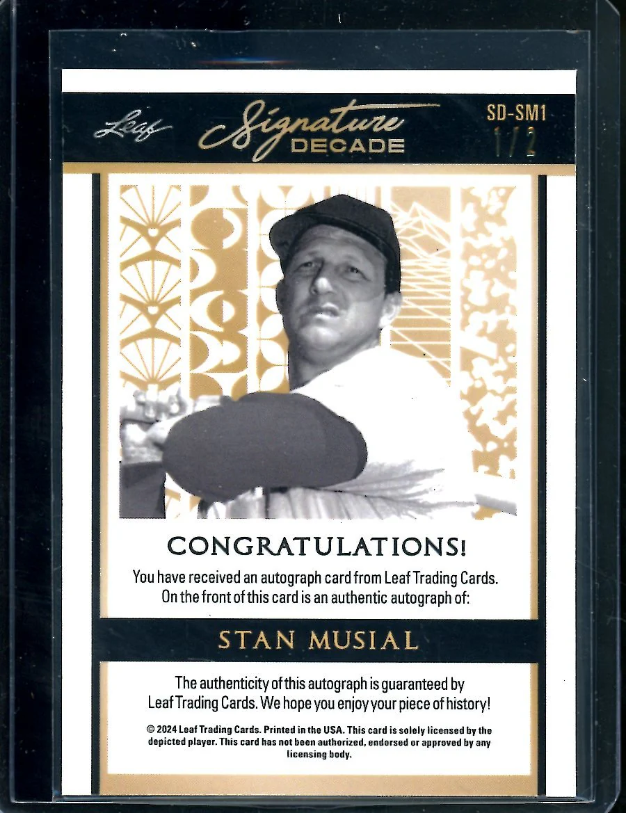 2023 Leaf Sports Heroes Stan Musial Auto Purple /2 Cardinals - Image 2