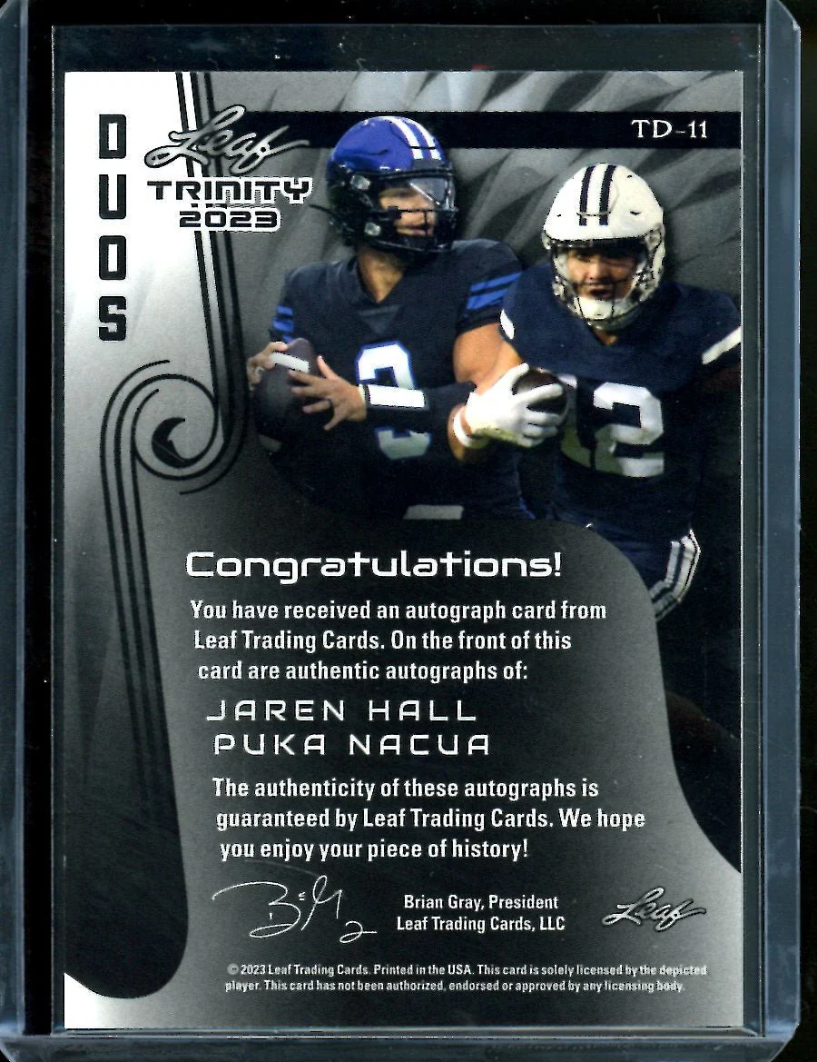 2023 Leaf Trinity Football Jaren Hall/Puka Nacua Dual Auto /49 - Image 2