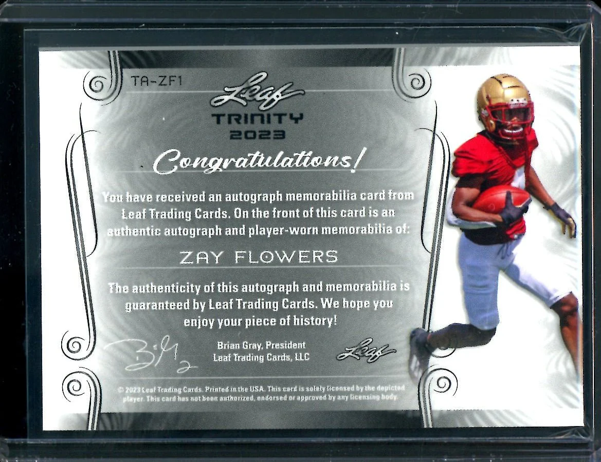 2023 Leaf Trinity Football Zay Flowers XRC Patch Auto /99 Boston College - Image 2