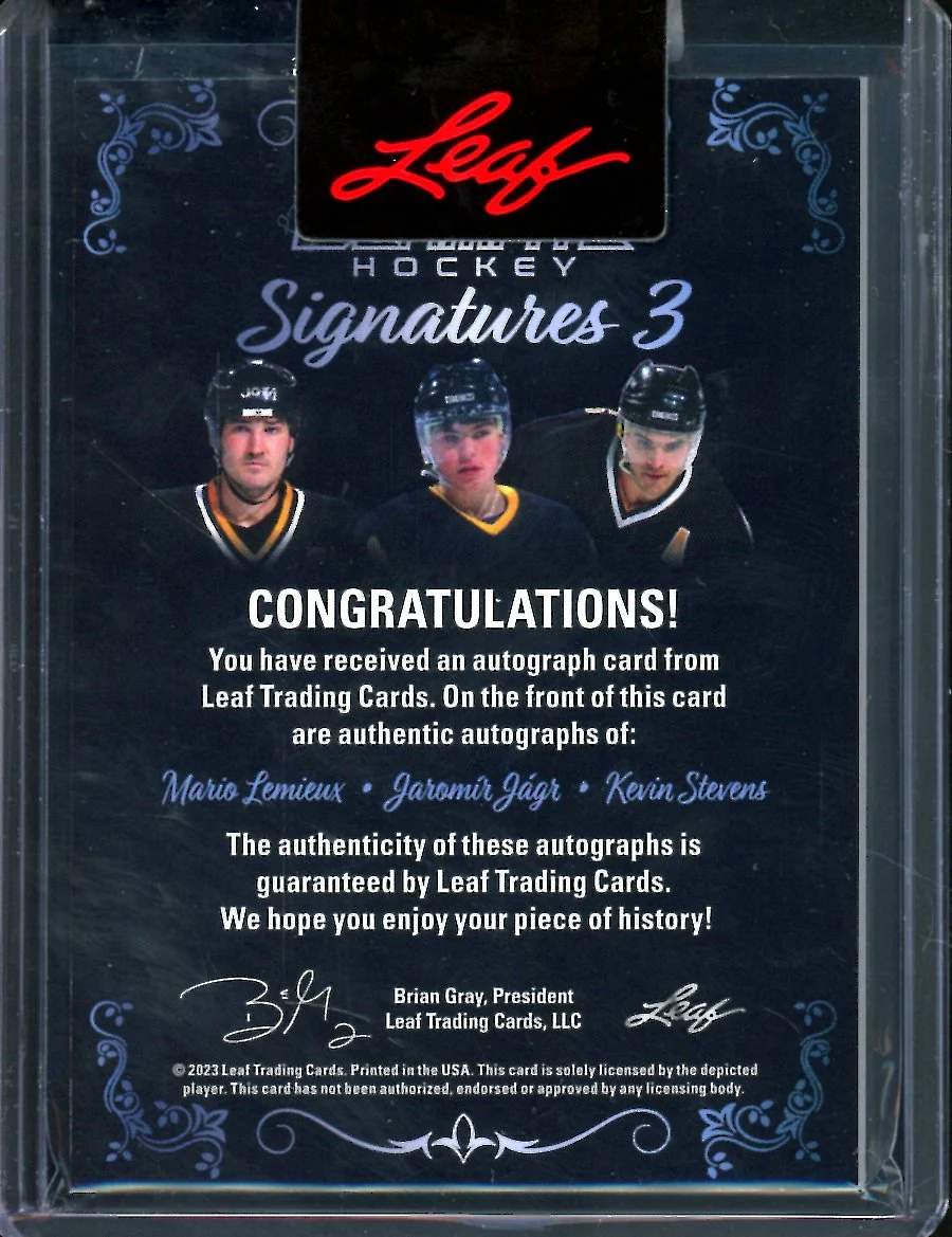 2023 Leaf Ultimate Hockey Mario Lemieux/Jaromir Jagr/Kevin Stevens Triple Auto /5 - Image 2